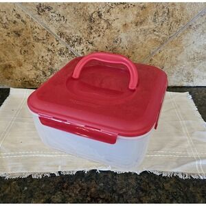 Lock&Lock Clear Plastic Red Lids Storage Container Set Of 8 Nesting Handle